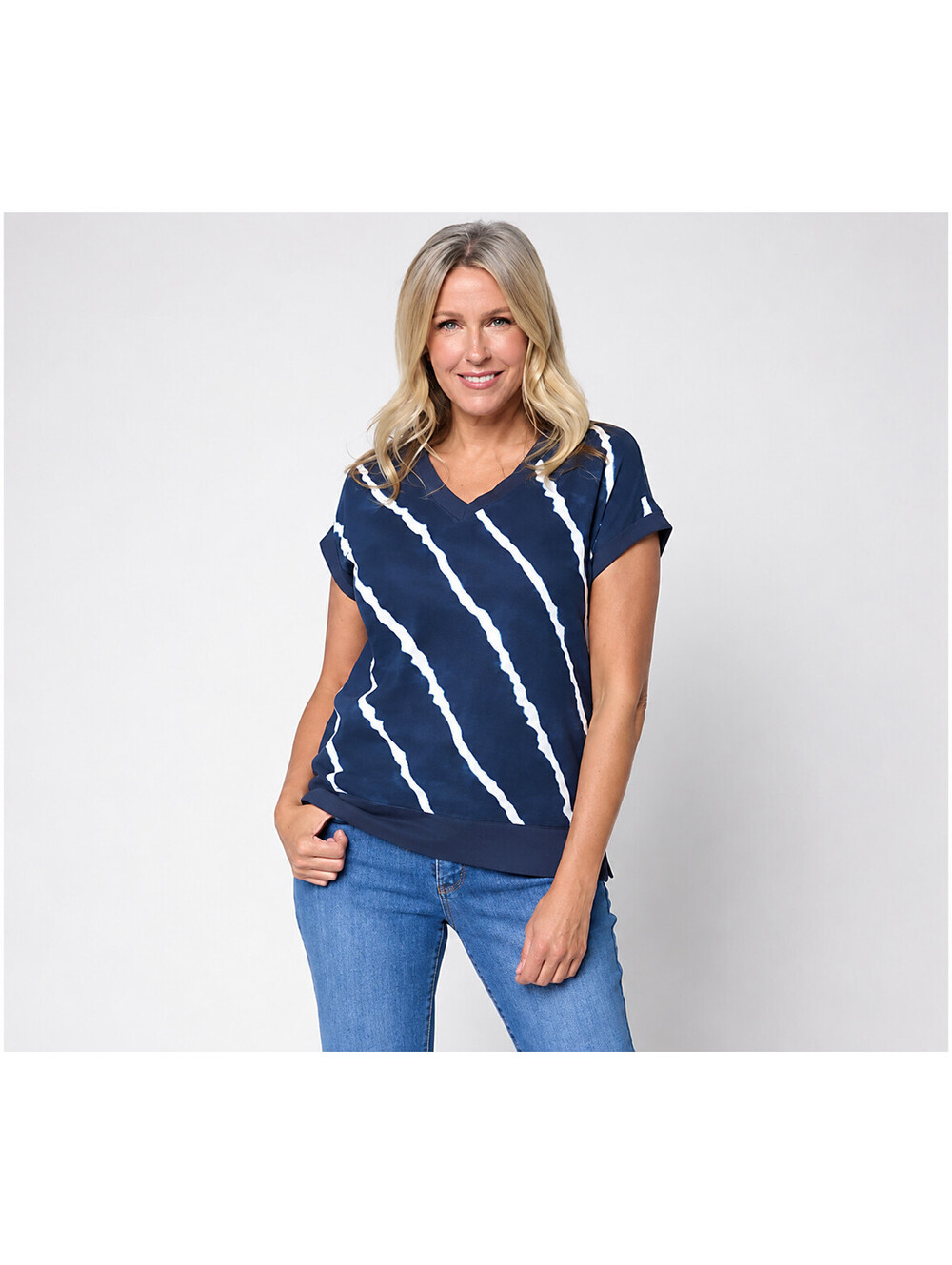 Belle Beach By Kim Gravel Gauze Front French Terry Back V Neck Top, X-Large